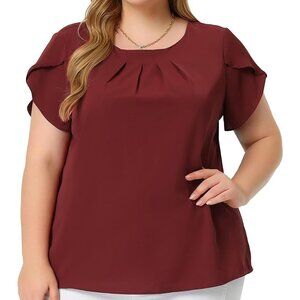 Agnes Orinda Plus Size Round Neck Pleated Tulip Sleeve Shirt